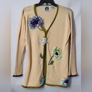 Storybook Knits Cardigan with Sequin Floral Embellishments Size S